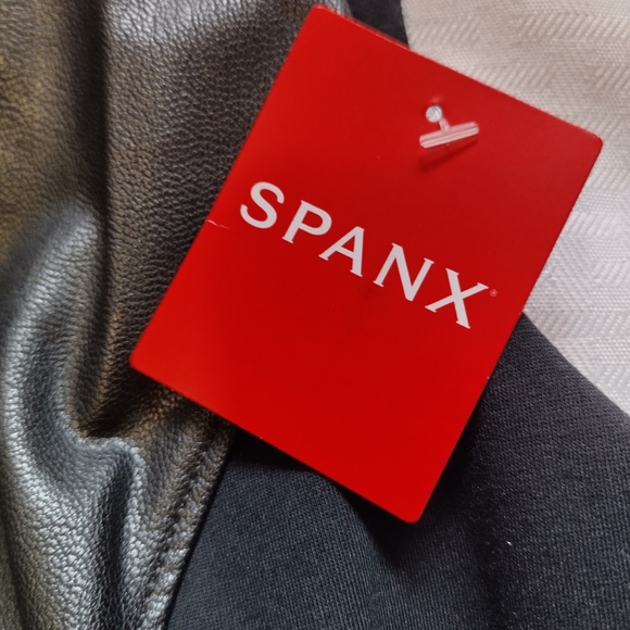 SPANX Faux Leather Combo Fitted Sheath Stretch Dress Luxe Black Size Large - Picture 12 of 13